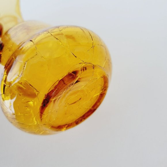 Hand Blown Amber Crackle Glass Cruet by Rainbow, Vintage Yellow Vinegar Bottle - Picture 7 of 14